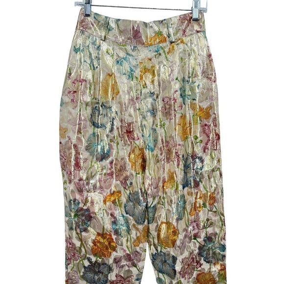 Hayley Menzies Shimmering Bonita Silk Jacquard Tailored Trousers Size Small - Picture 9 of 15